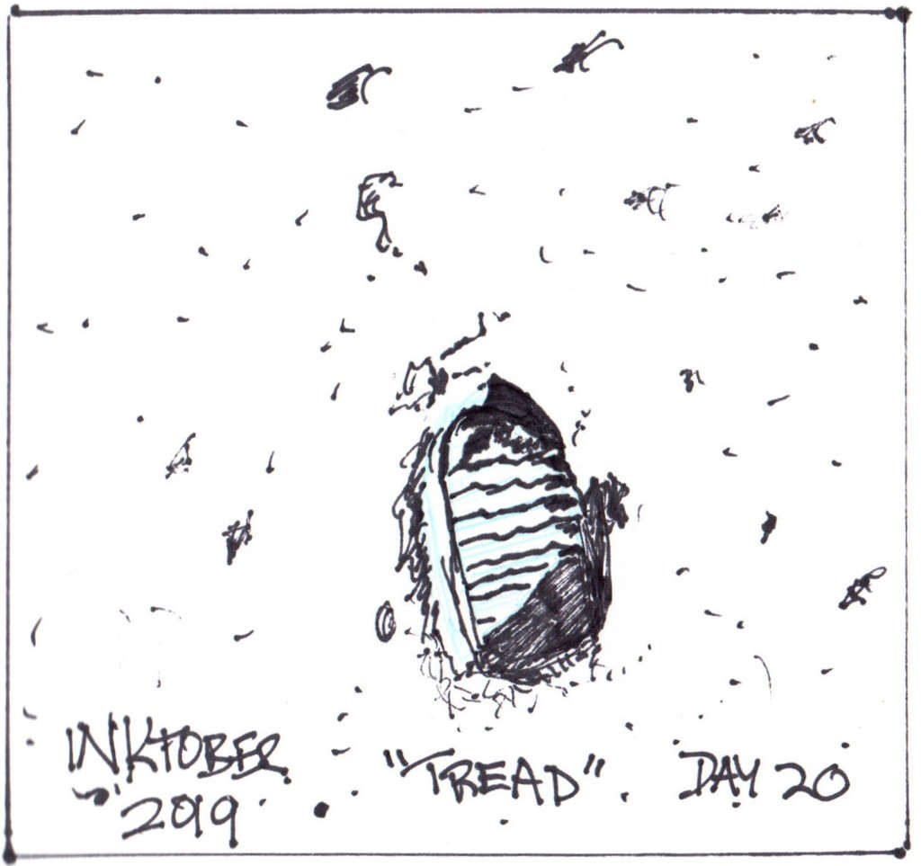 Sketch of the famous boot print on the moon for Inktober 2019 day 20 "tread"