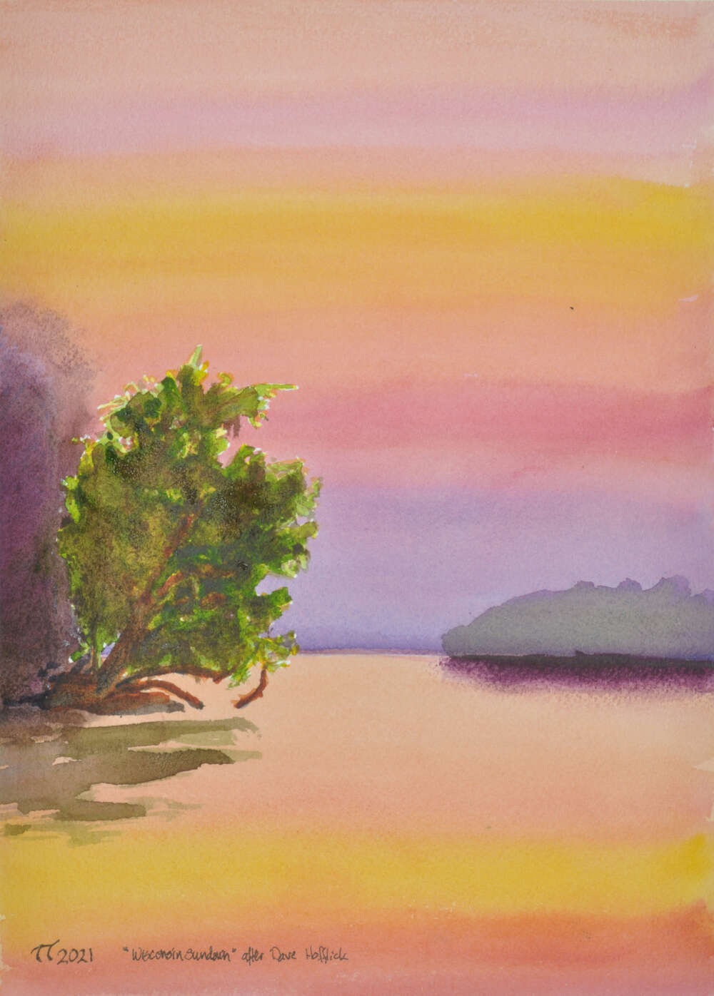 watercolor painting of wisconsin sundown photo by Dave Hoefler